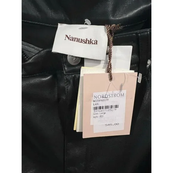 Nanushka Vinni Vegan Faux Leather Crop Straight Leg Trouser Pants - Picture 8 of 8